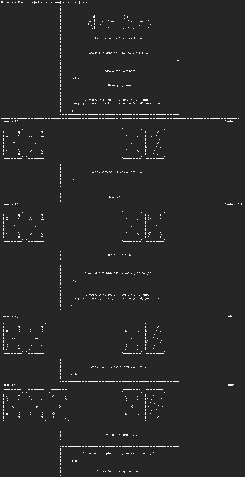 blackjack output